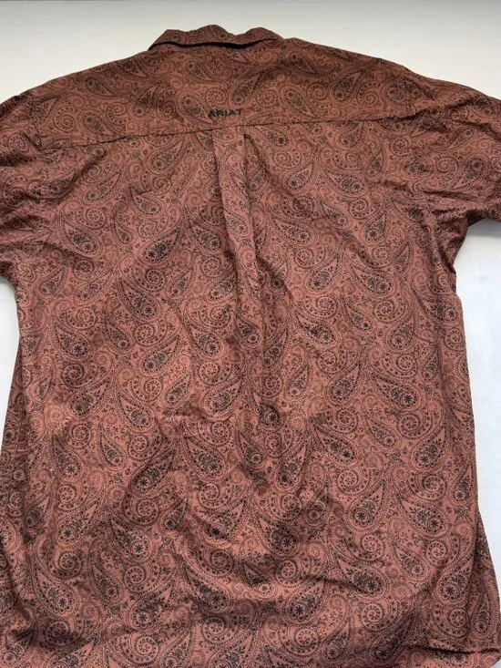Ariat Paisley Button Up Shirt Rust Brown Western Cowboy Long Sleeve XS - Picture 8 of 8